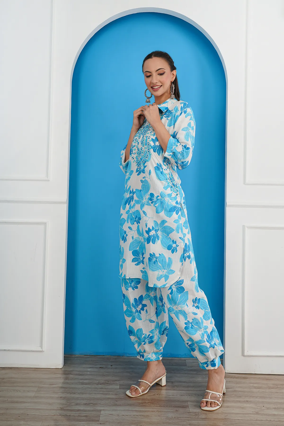 IL FILO Women’s Afghani Sky Cotton Blend Co-Ord Set | Comfortable Daily Wear & Office Wear Outfit - Image 2