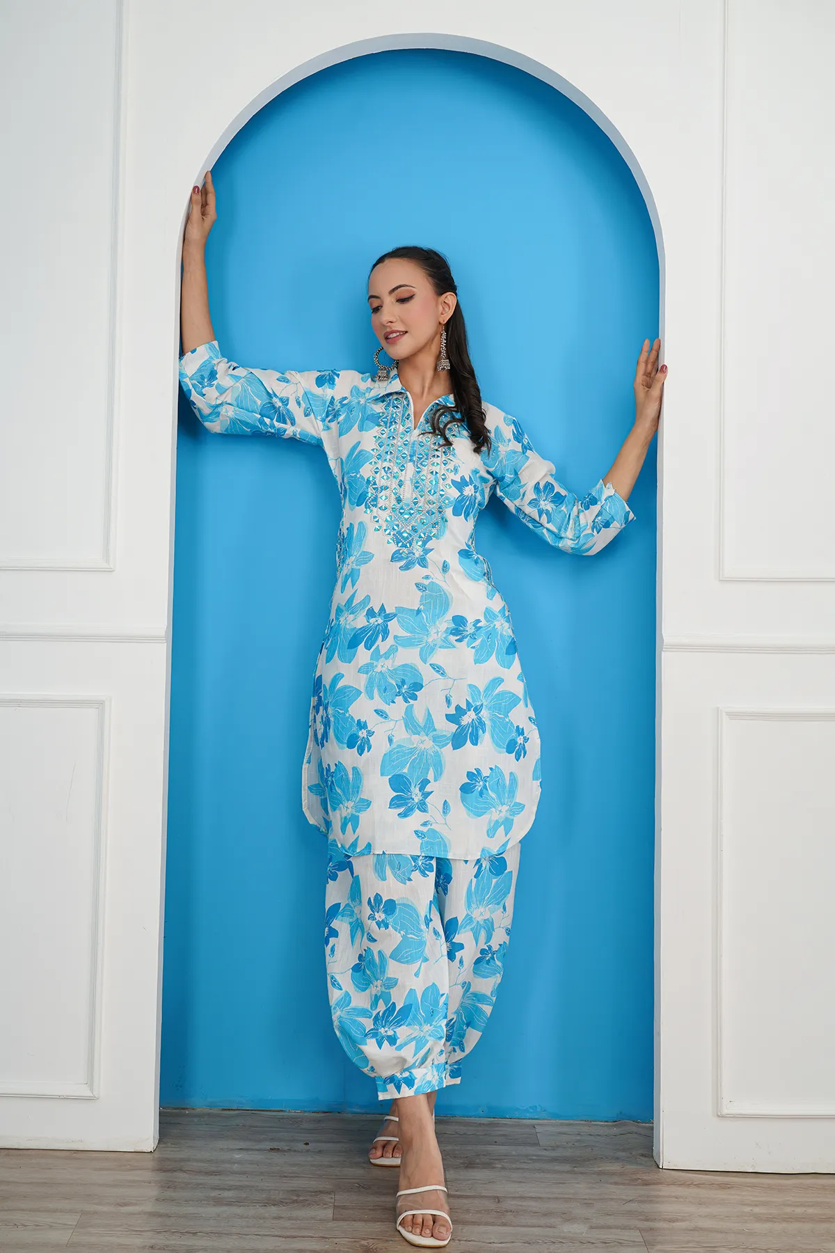 IL FILO Women’s Afghani Sky Cotton Blend Co-Ord Set | Comfortable Daily Wear & Office Wear Outfit - Image 3