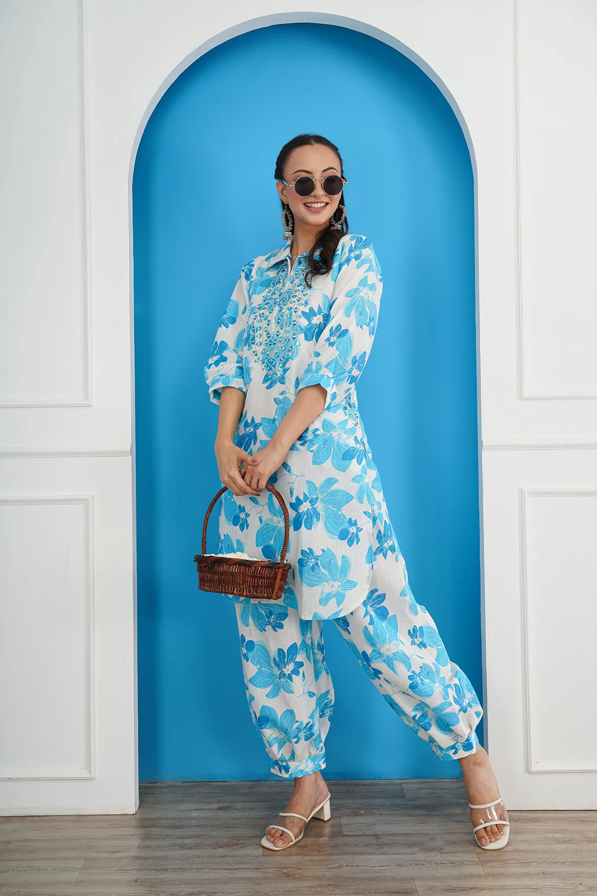 IL FILO Women’s Afghani Sky Cotton Blend Co-Ord Set | Comfortable Daily Wear & Office Wear Outfit