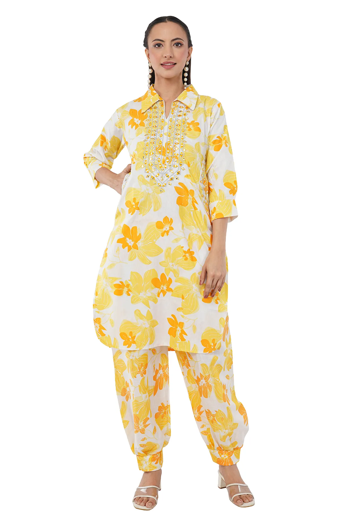 IL FILO Women’s Afghani Yellow Cotton Blend Co-Ord Set | Comfortable Daily Wear & Office Wear Outfit - Image 2