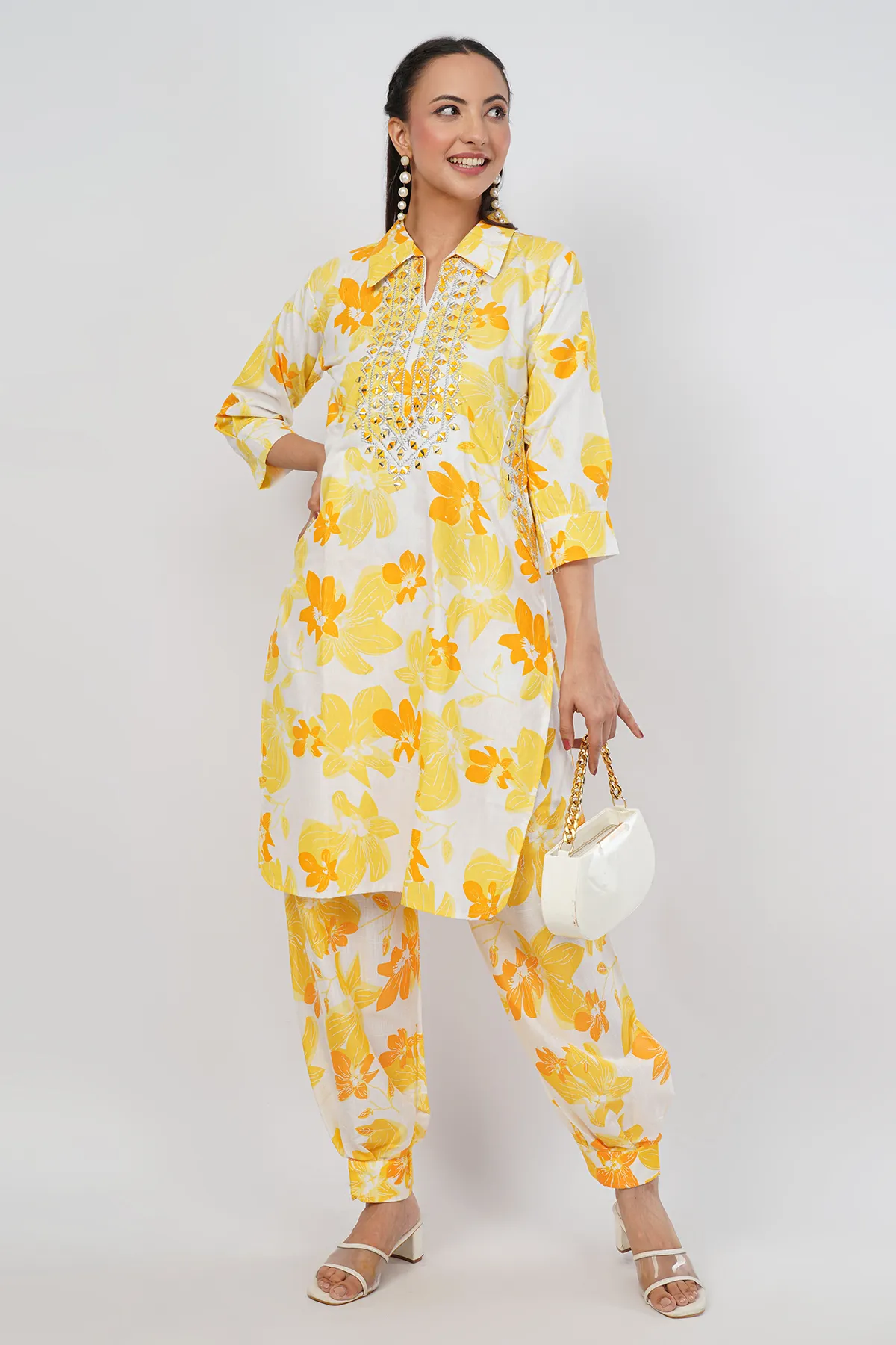IL FILO Women’s Afghani Yellow Cotton Blend Co-Ord Set | Comfortable Daily Wear & Office Wear Outfit