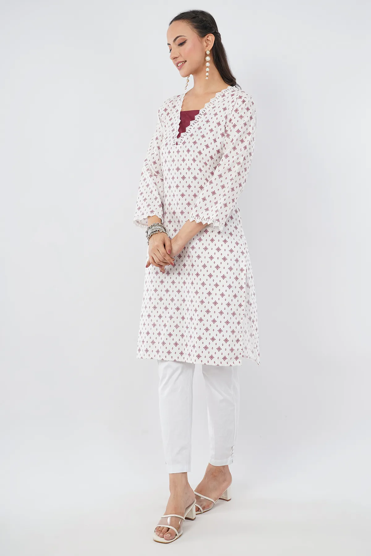 IL FILO Women’s White Maroon Cotton Blend Co-Ord Set | Comfortable Daily Wear & Office Wear Outfit - Image 6