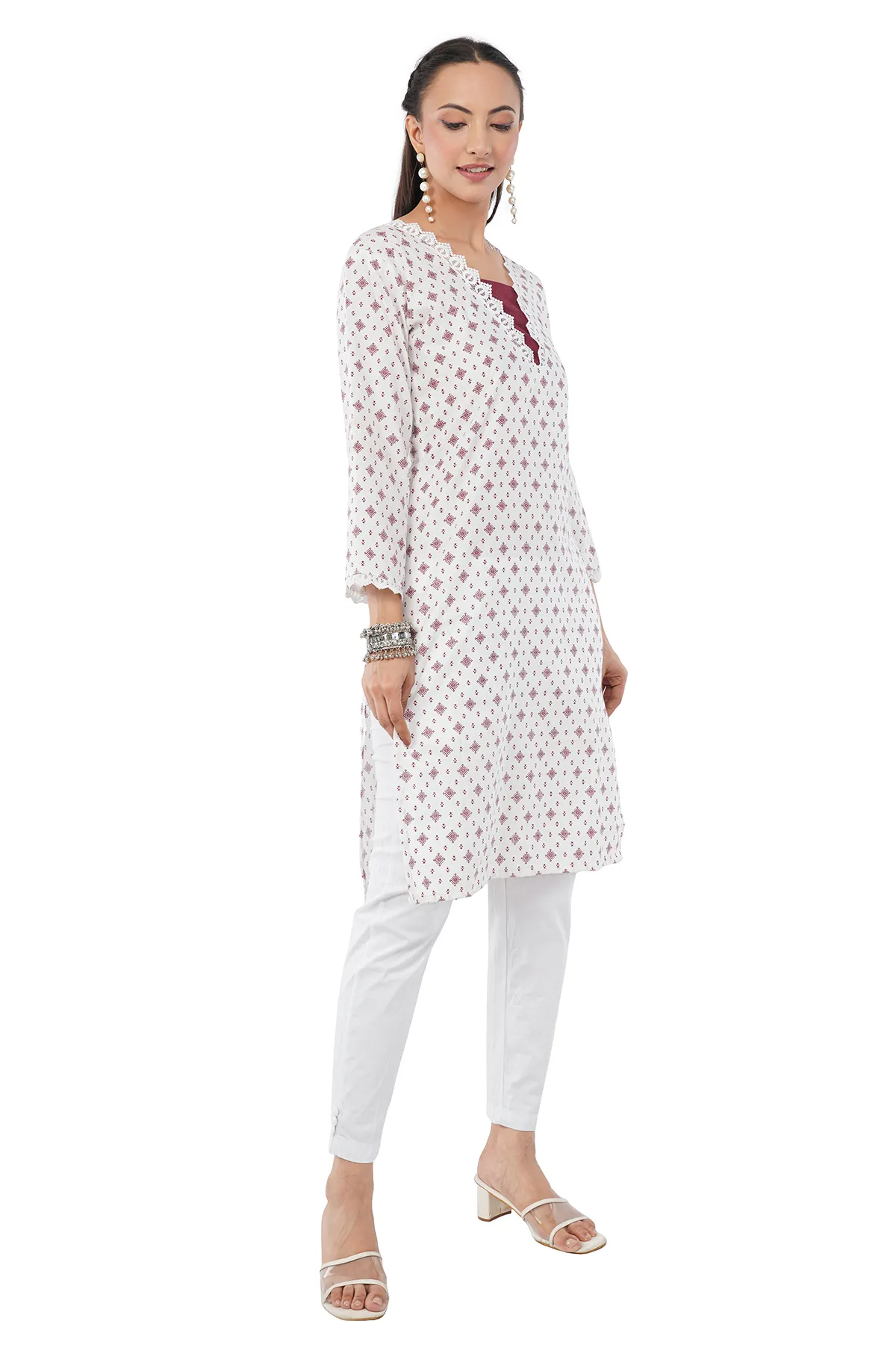 IL FILO Women’s White Maroon Cotton Blend Co-Ord Set | Comfortable Daily Wear & Office Wear Outfit - Image 5