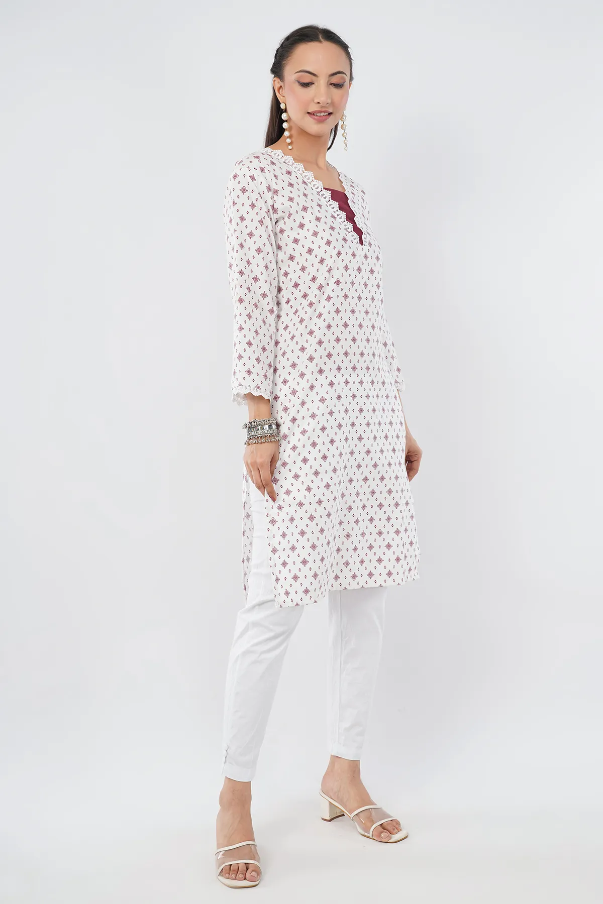IL FILO Women’s White Maroon Cotton Blend Co-Ord Set | Comfortable Daily Wear & Office Wear Outfit - Image 3