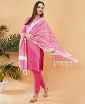 IL FILO Women’s ZigZag Pink Cotton Blend Outfit | Comfortable Daily Wear & Office Wear Dress | Size S to 3XL