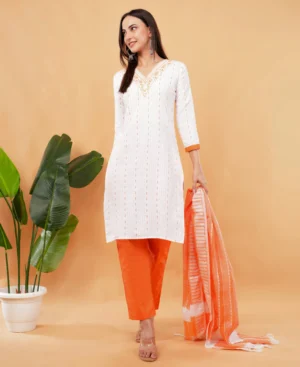 IL FILO Women’s Doby Orange Cotton Blend Outfit | Comfortable Daily Wear & Office Wear Dress | Size S to 3XL