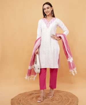 IL FILO Women’s Doby Pink Cotton Blend Outfit | Comfortable Daily Wear & Office Wear Dress | Size S to 3XL