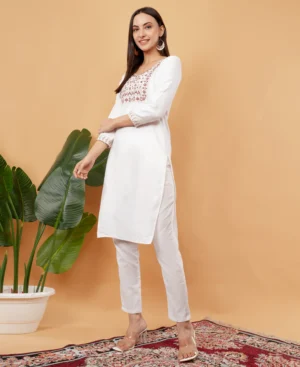 IL FILO Women’s Matte White Emerald Cotton Blend Outfit | Comfortable Daily Wear & Office Wear Dress | Size S to 3XL