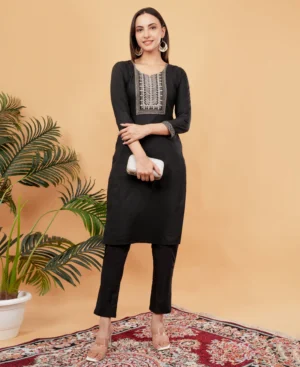 IL FILO Women’s Matte Black Emerald Cotton Blend Outfit | Comfortable Daily Wear & Office Wear Dress | Size S to 3XL